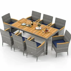 Tangkula 9 Pieces Patio PE Wicker Dining Set