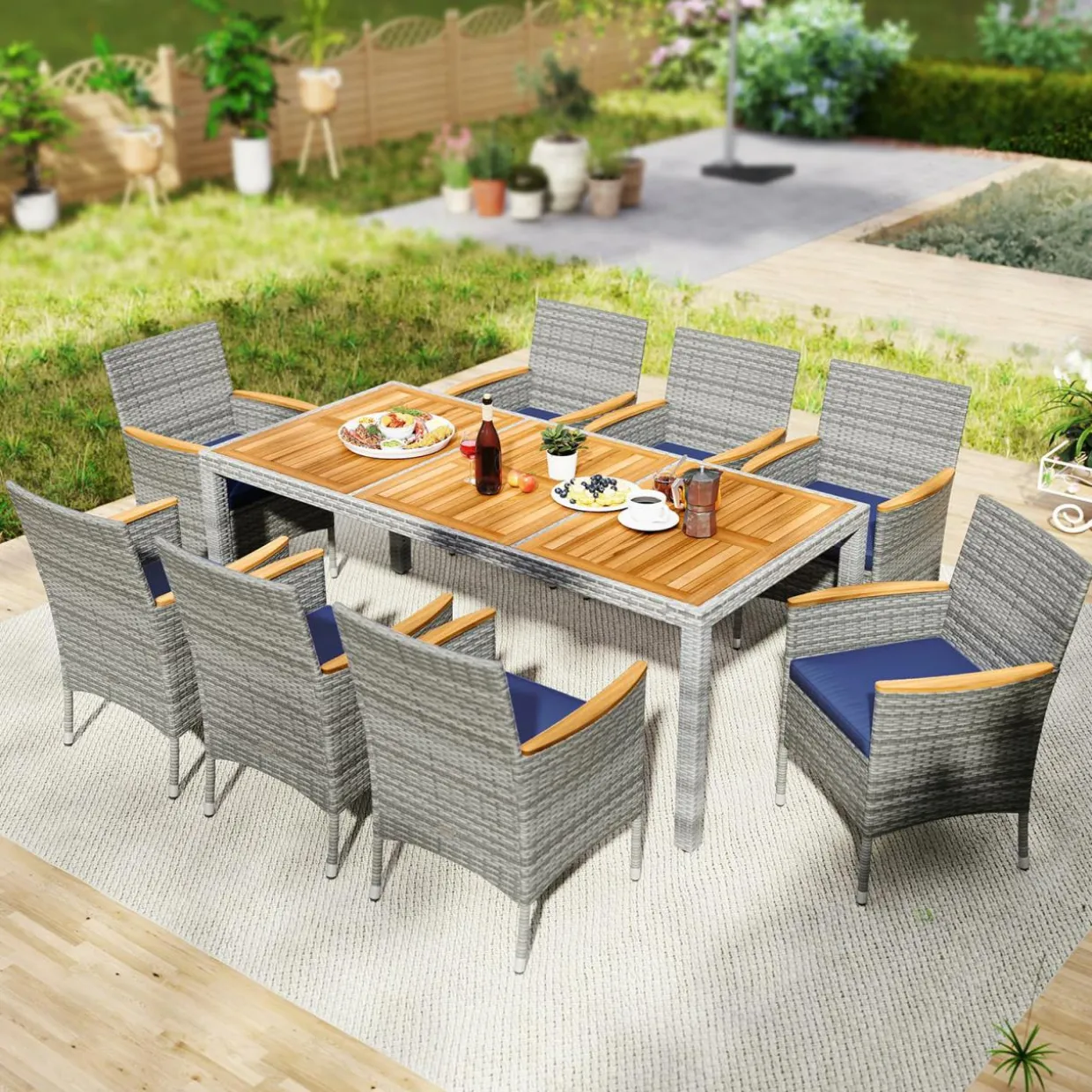 Tangkula 9 Pieces Patio PE Wicker Dining Set