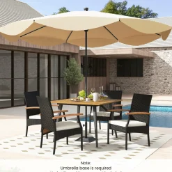 Tangkula 5 Pieces Patio PE Wicker Dining Set, 42.5” Square Acacia Wood Dining Table with 1.9” Umbrella Hole