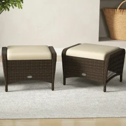 Tangkula 2 Pieces Patio PE Wicker Ottomans with Removable Cushions