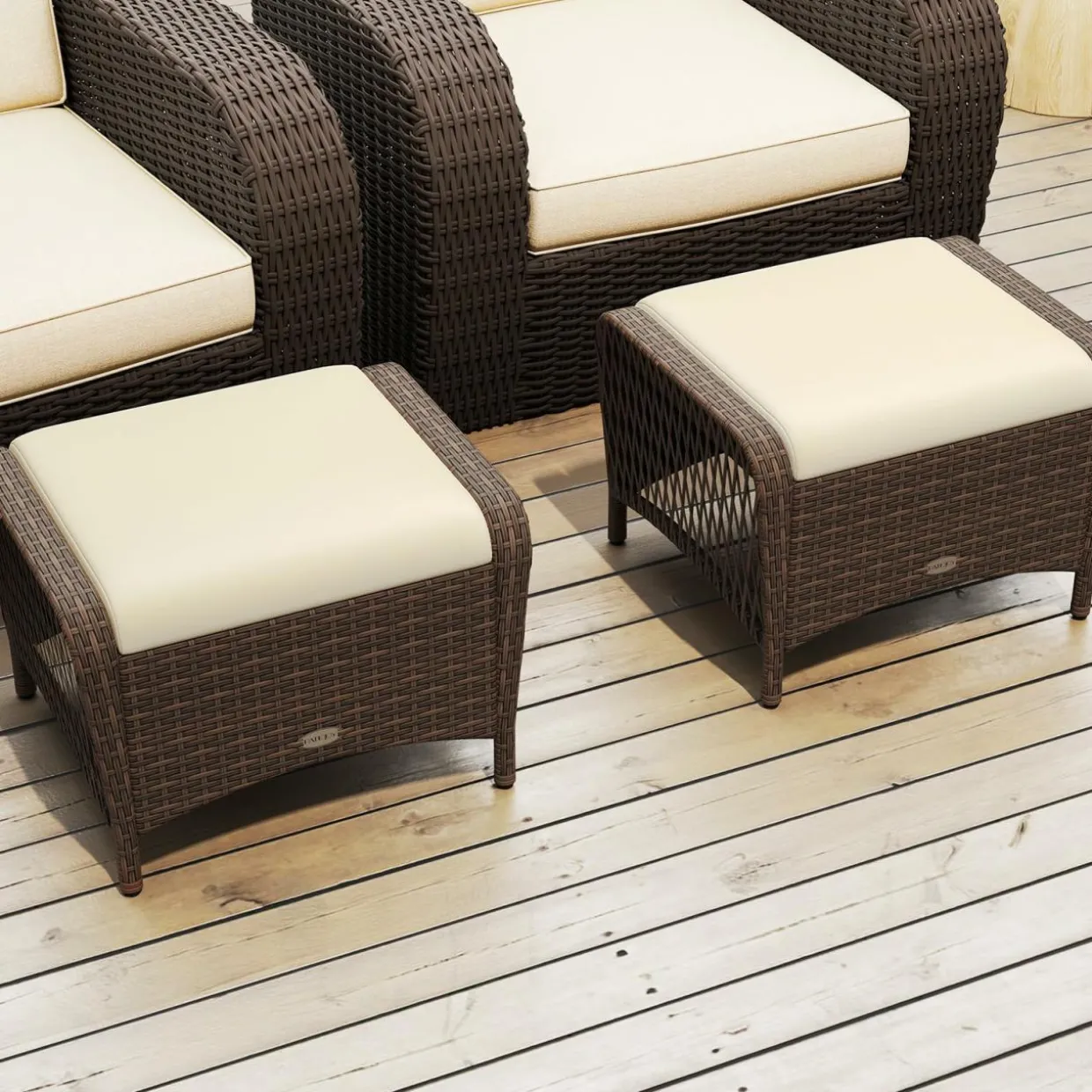 Tangkula 2 Pieces Patio PE Wicker Ottomans with Removable Cushions