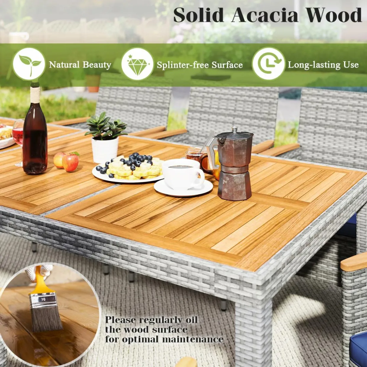 Tangkula 9 Pieces Patio PE Wicker Dining Set