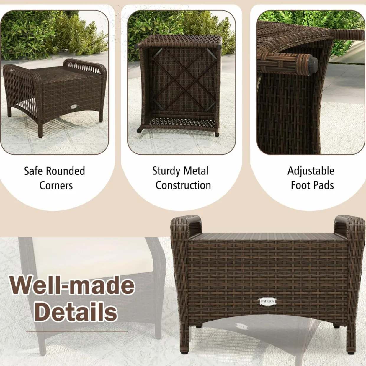 Tangkula 2 Pieces Patio PE Wicker Ottomans with Removable Cushions