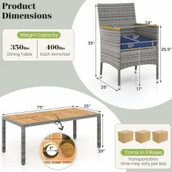 Tangkula 9 Pieces Patio PE Wicker Dining Set