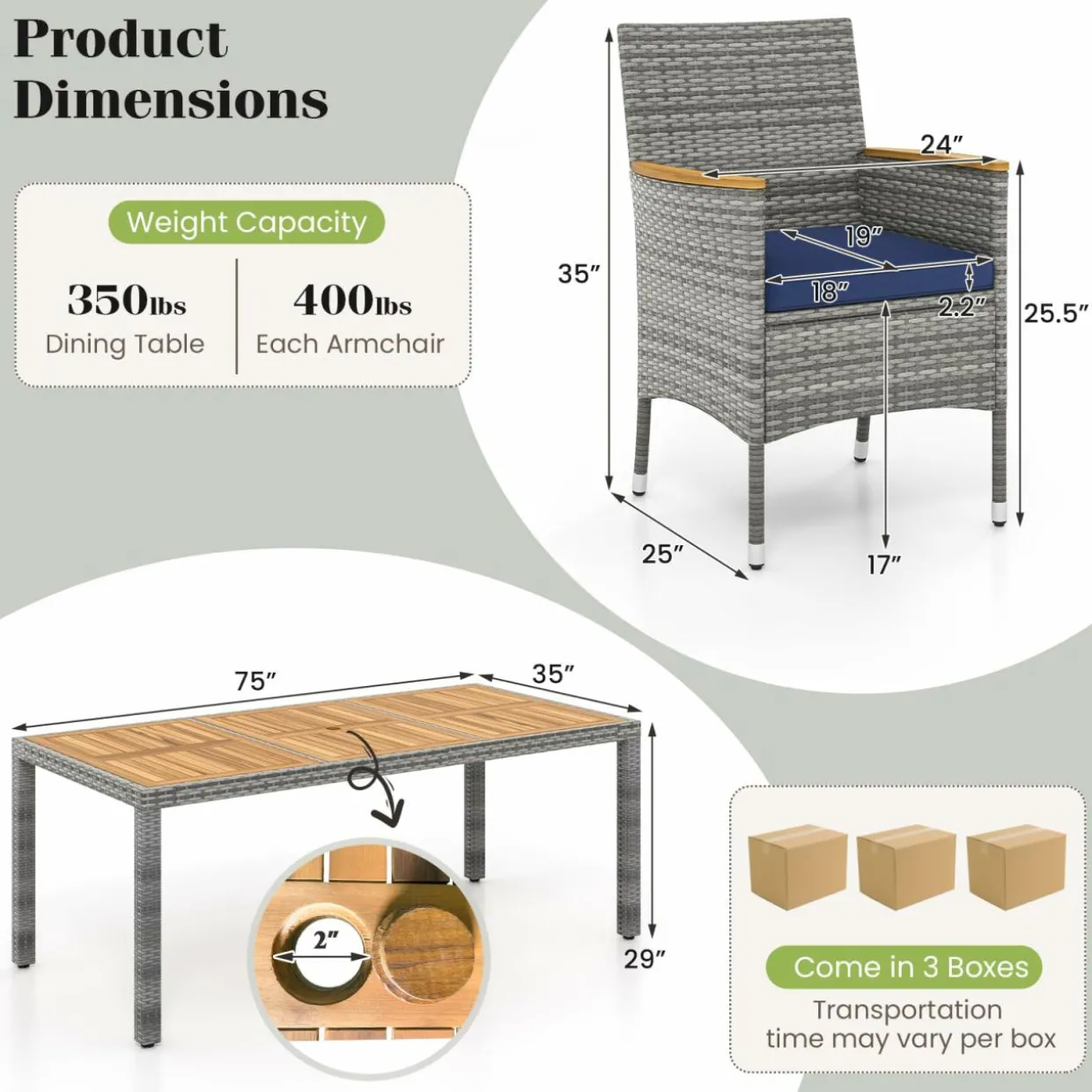 Tangkula 9 Pieces Patio PE Wicker Dining Set