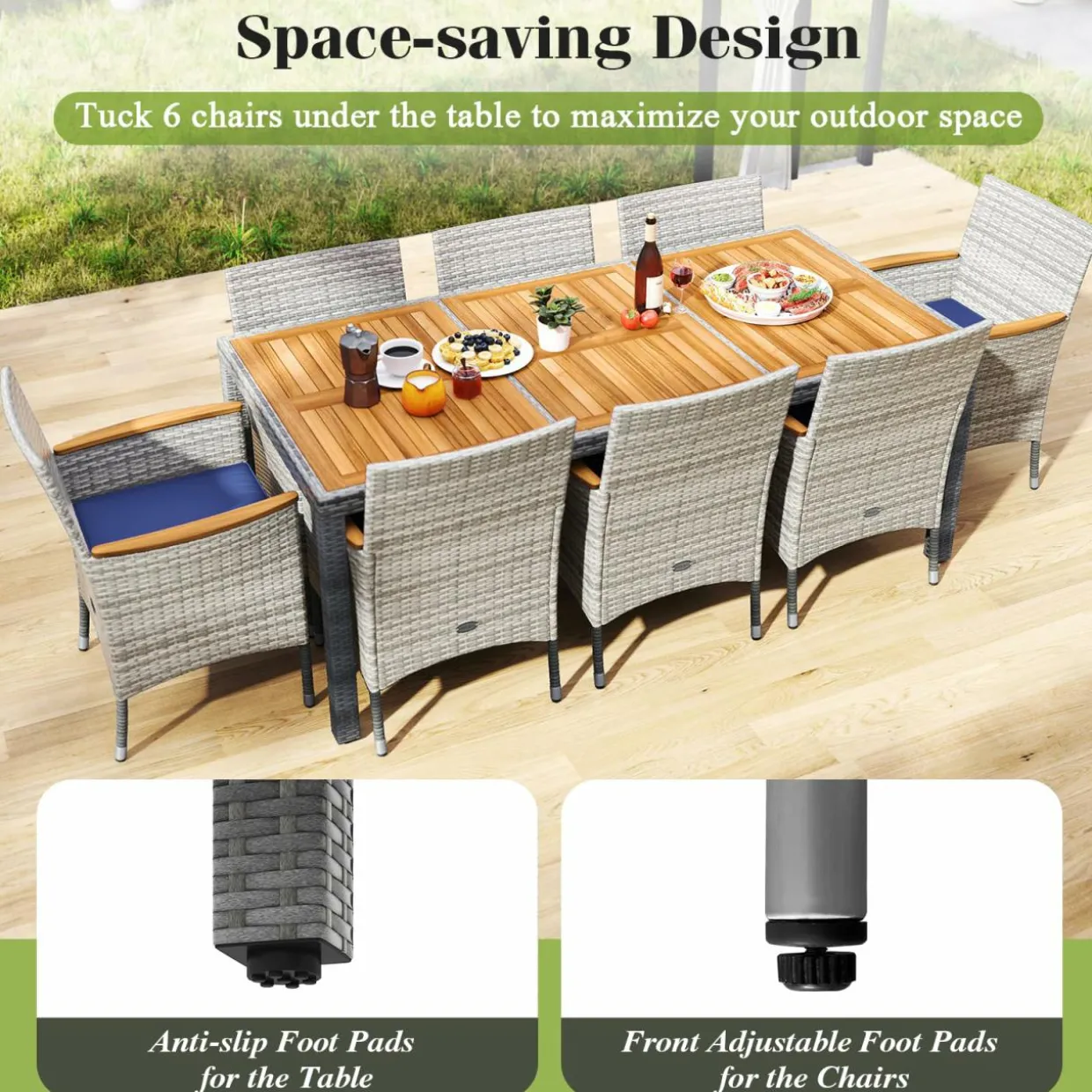 Tangkula 9 Pieces Patio PE Wicker Dining Set