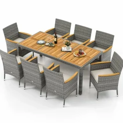 Tangkula 9 Pieces Patio PE Wicker Dining Set