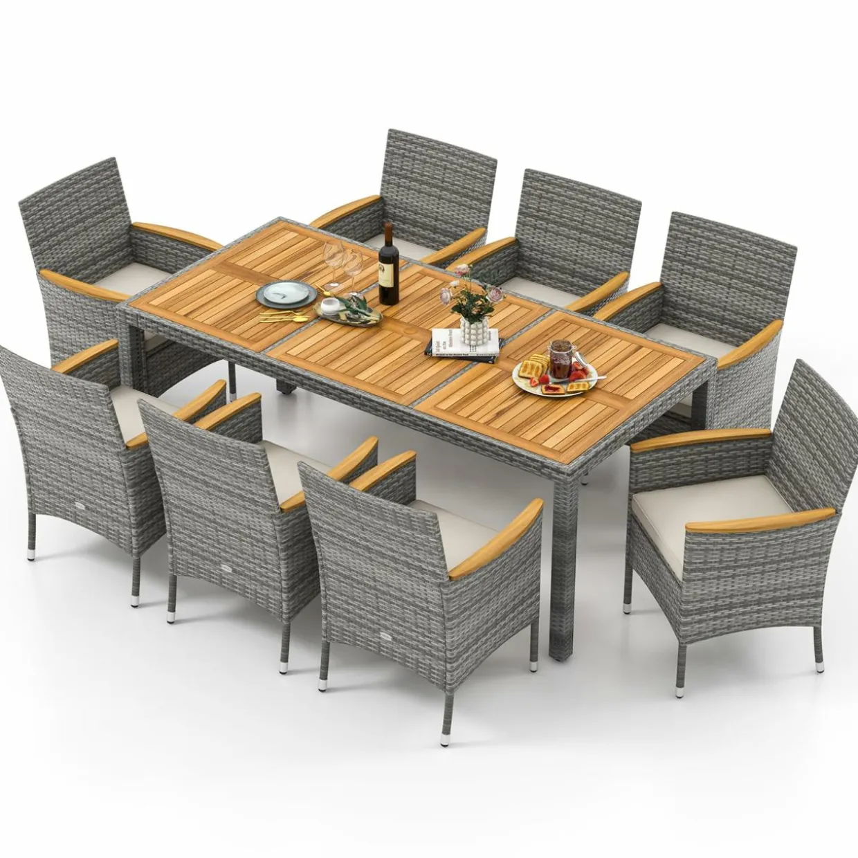 Tangkula 9 Pieces Patio PE Wicker Dining Set