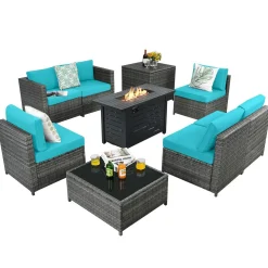 Tangkula 9 Pieces Patio Rattan Furniture Set, Patiojoy Sectional Sofa Set w/Storage Box, Coffee Table, Outdoor Wicker Conversation Set