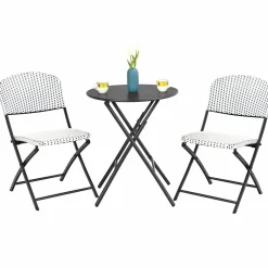 Tangkula 3 Pieces Patio Rattan Bistro Set, Outdoor Folding Dining Furniture Set with Round Dining Table and 2 Chairs