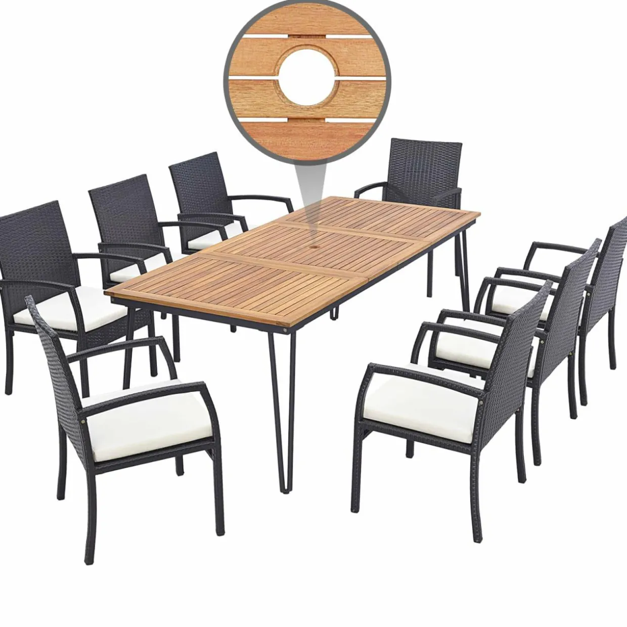 Tangkula 9 Pieces Patio Rattan Dining Set with Acacia Wood Table