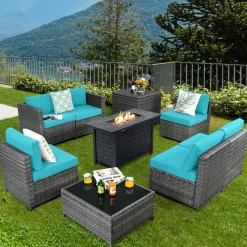 Tangkula 9 Pieces Patio Rattan Furniture Set, Patiojoy Sectional Sofa Set w/Storage Box, Coffee Table, Outdoor Wicker Conversation Set