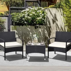 Tangkula 3 Pieces Patio Rattan Conversation Set