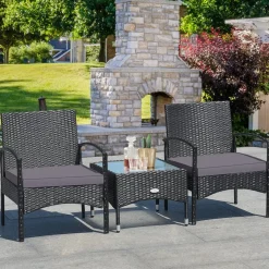 Tangkula 3 Pieces Patio Rattan Conversation Set