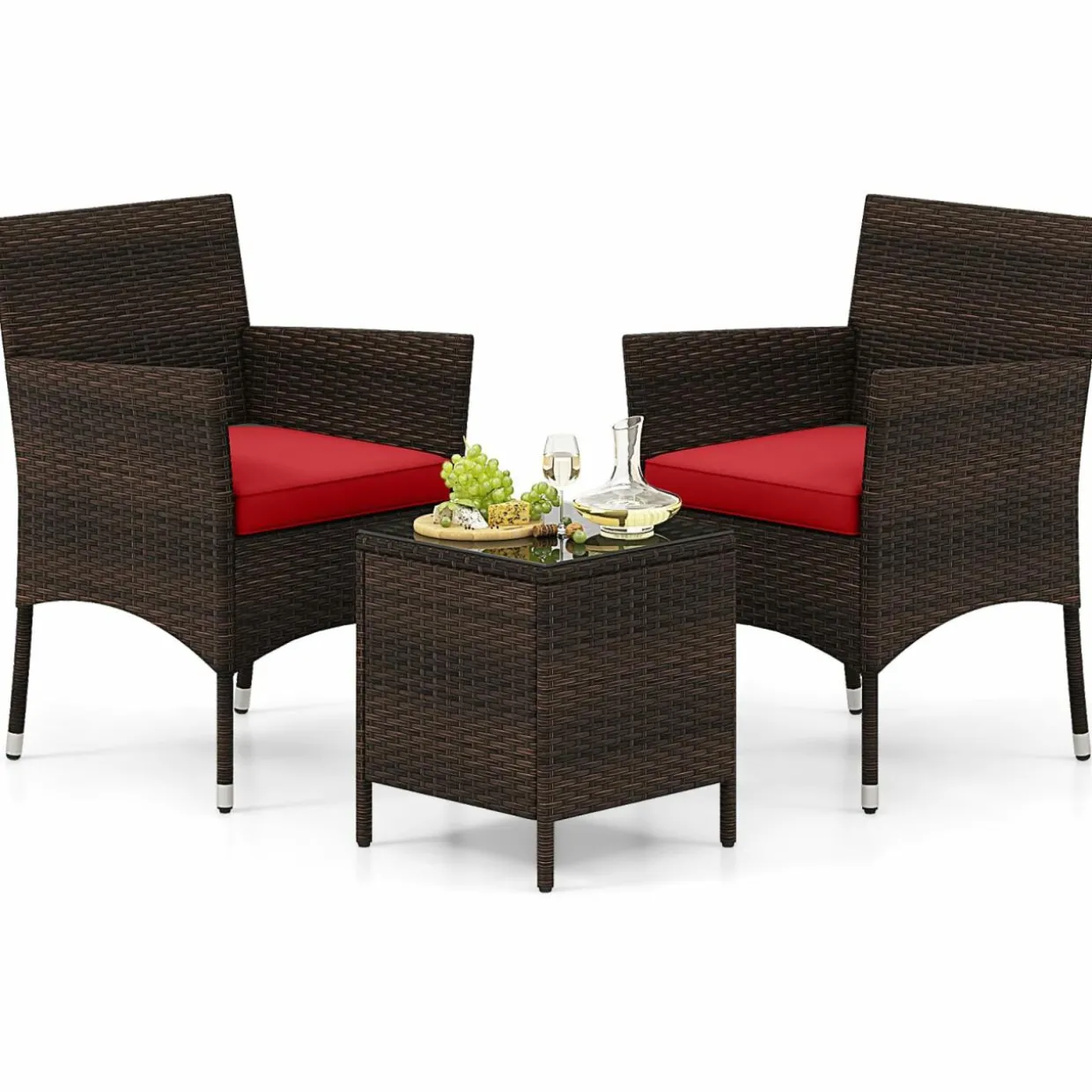 Tangkula 3 Pieces Patio Rattan Furniture Set, Outdoor Conversation Set with PE Wicker Armchairs