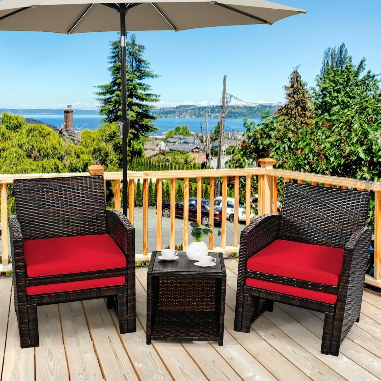 Tangkula 5 Pieces Patio Rattan Furniture Set, Outdoor Conversation Set