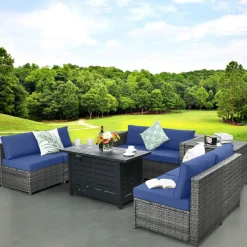 Tangkula 9 Pieces Patio Rattan Furniture Set, Patiojoy Sectional Sofa Set w/Storage Box, Coffee Table, Outdoor Wicker Conversation Set