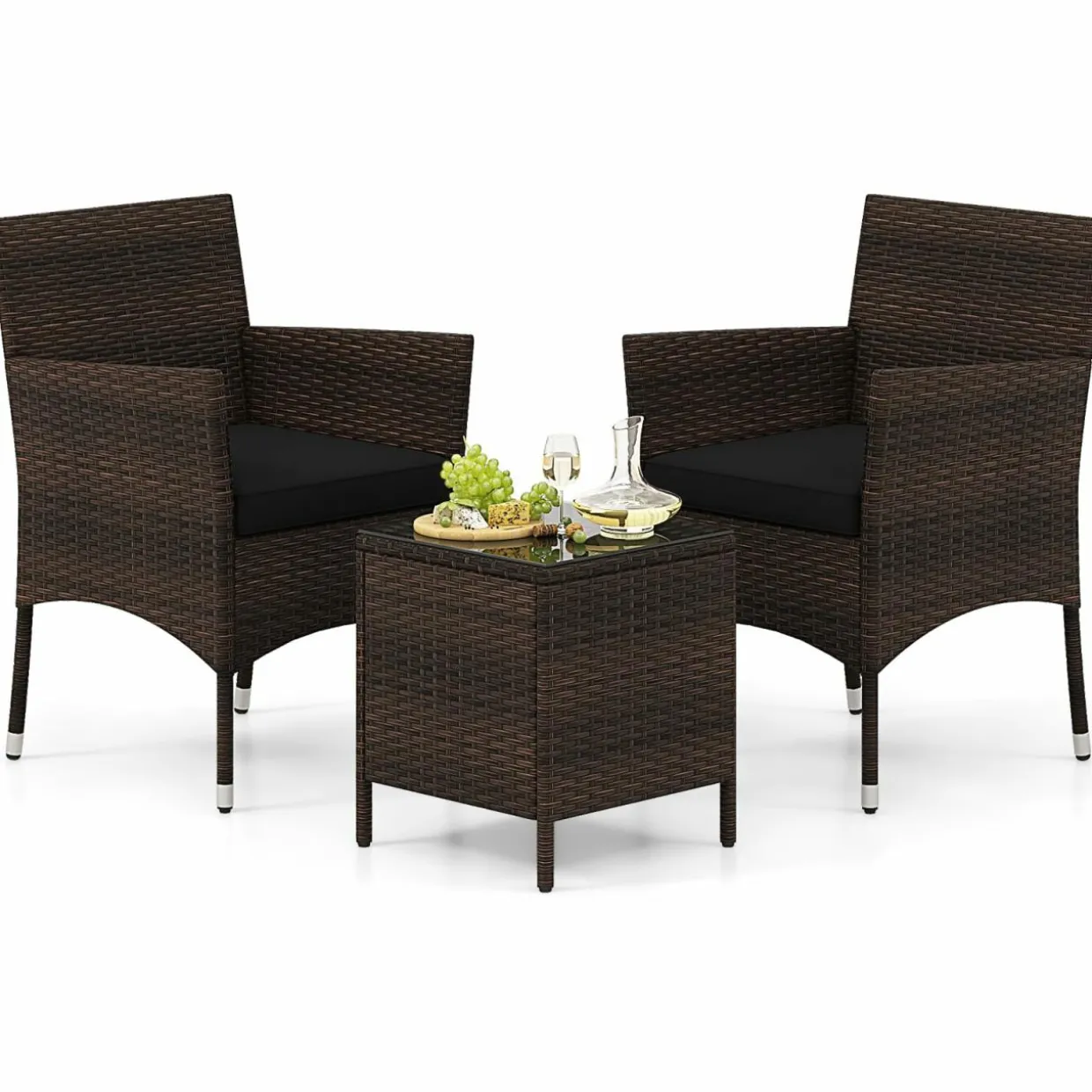 Tangkula 3 Pieces Patio Rattan Furniture Set, Outdoor Conversation Set with PE Wicker Armchairs