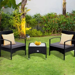 Tangkula 3 Pieces Patio Rattan Conversation Set