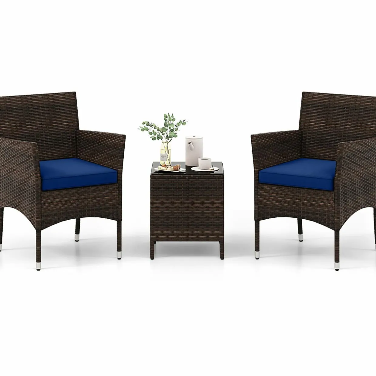 Tangkula 3 Pieces Patio Rattan Furniture Set, Outdoor Conversation Set with PE Wicker Armchairs