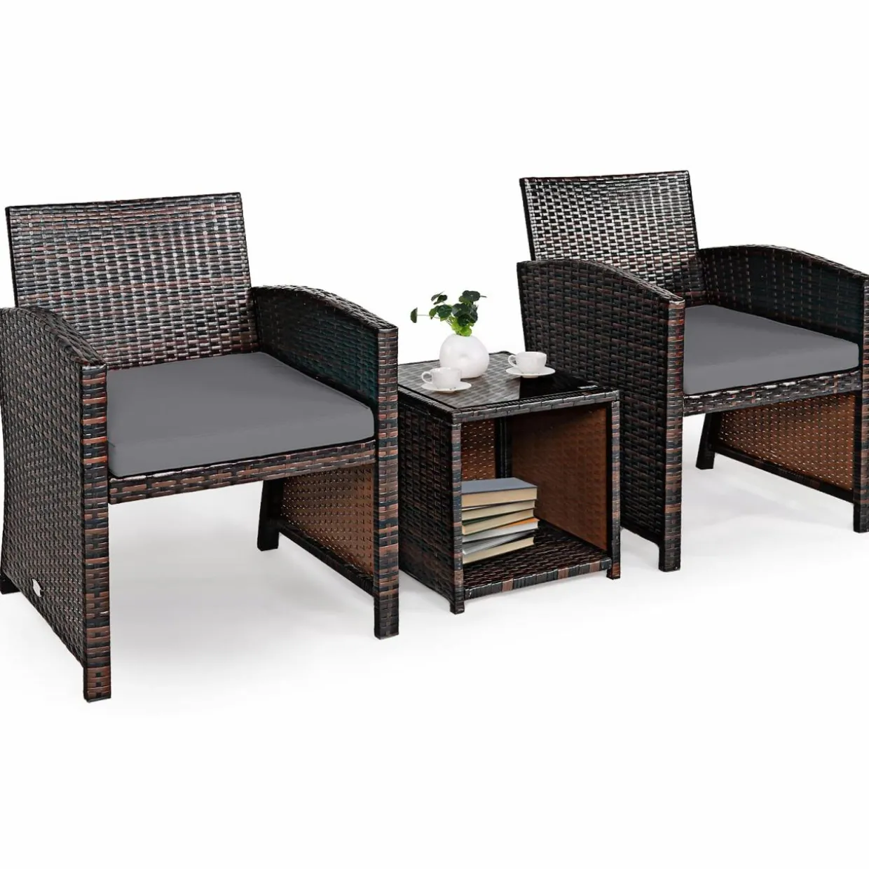 Tangkula 5 Pieces Patio Rattan Furniture Set, Outdoor Conversation Set