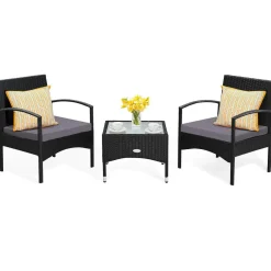 Tangkula 3 Pieces Patio Rattan Conversation Set