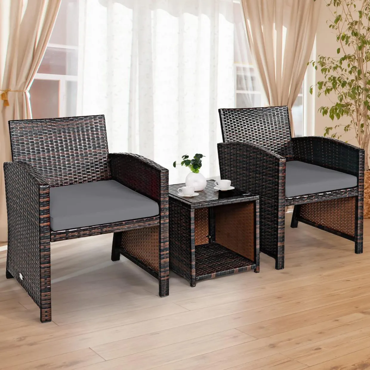 Tangkula 5 Pieces Patio Rattan Furniture Set, Outdoor Conversation Set