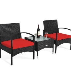 Tangkula 3 Pieces Patio Rattan Conversation Set