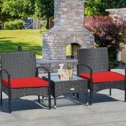 Tangkula 3 Pieces Patio Rattan Conversation Set