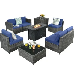 Tangkula 9 Pieces Patio Rattan Furniture Set, Patiojoy Sectional Sofa Set w/Storage Box, Coffee Table, Outdoor Wicker Conversation Set