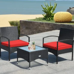 Tangkula 3 Pieces Patio Rattan Conversation Set