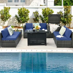 Tangkula 9 Pieces Patio Rattan Furniture Set, Patiojoy Sectional Sofa Set w/Storage Box, Coffee Table, Outdoor Wicker Conversation Set