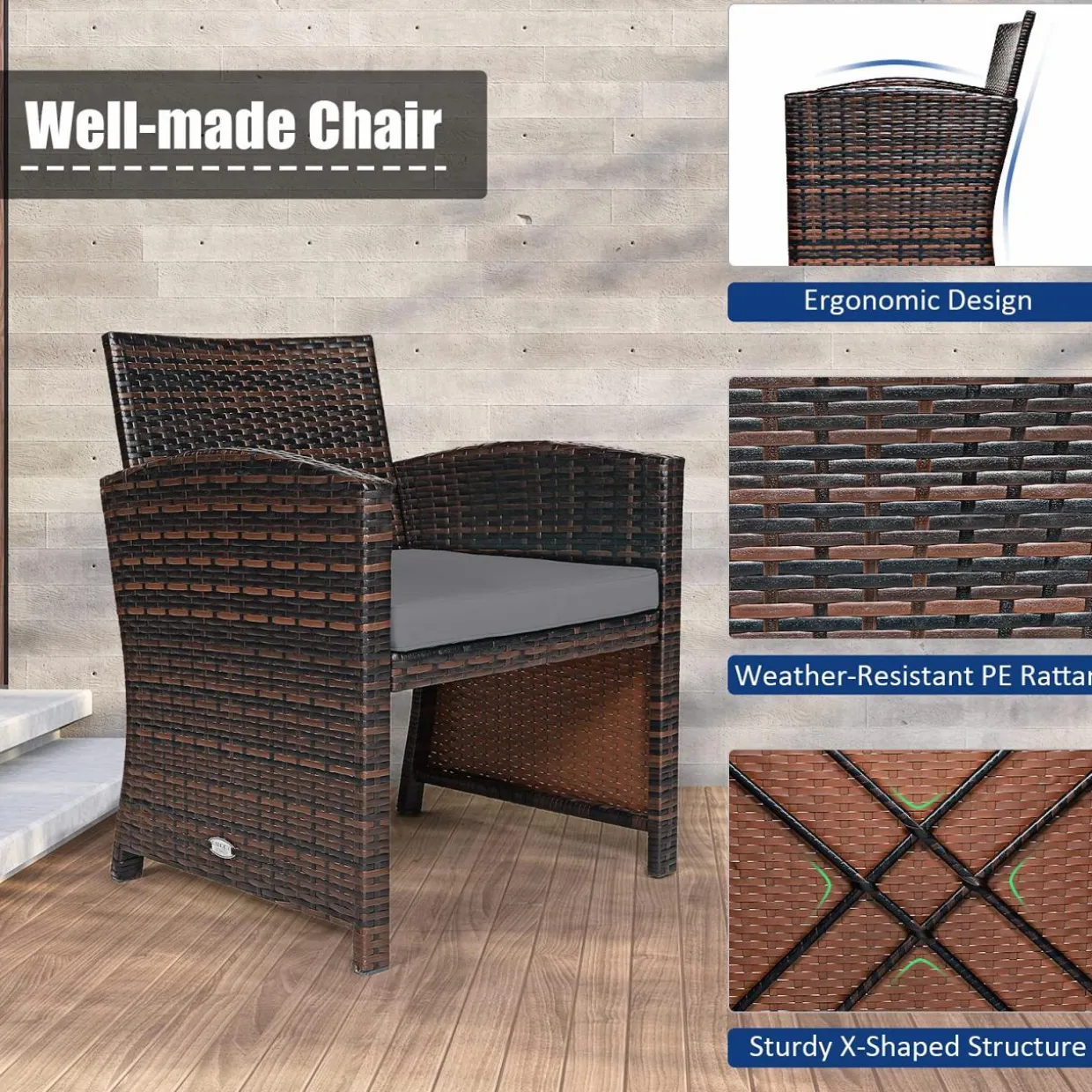 Tangkula 5 Pieces Patio Rattan Furniture Set, Outdoor Conversation Set