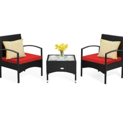 Tangkula 3 Pieces Patio Rattan Conversation Set