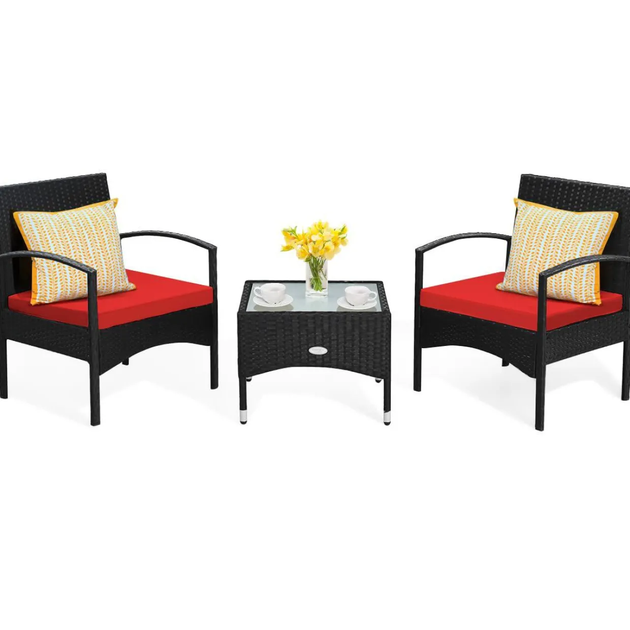 Tangkula 3 Pieces Patio Rattan Conversation Set