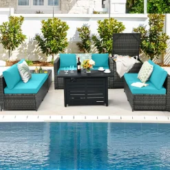 Tangkula 9 Pieces Patio Rattan Furniture Set, Patiojoy Sectional Sofa Set w/Storage Box, Coffee Table, Outdoor Wicker Conversation Set