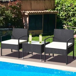 Tangkula 3 Pieces Patio Rattan Conversation Set