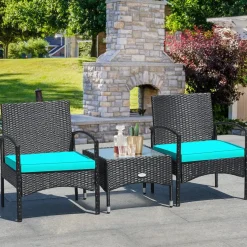 Tangkula 3 Pieces Patio Rattan Conversation Set