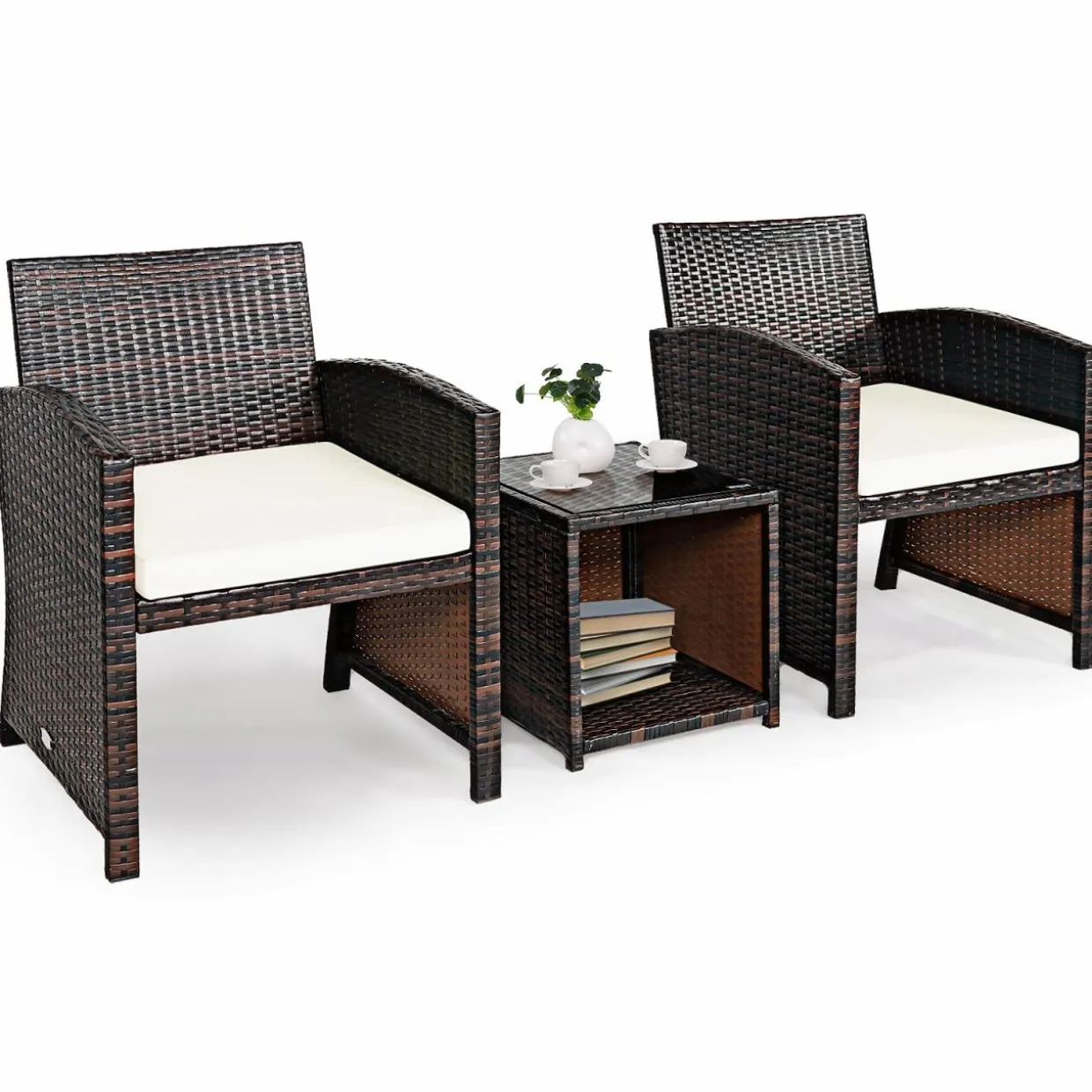 Tangkula 5 Pieces Patio Rattan Furniture Set, Outdoor Conversation Set
