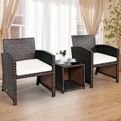 Tangkula 5 Pieces Patio Rattan Furniture Set, Outdoor Conversation Set