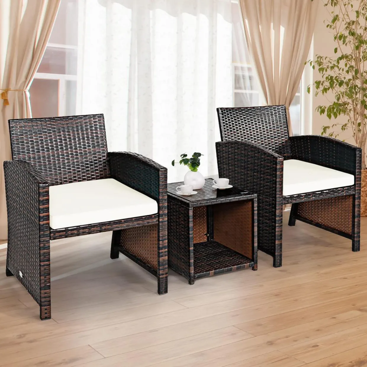Tangkula 5 Pieces Patio Rattan Furniture Set, Outdoor Conversation Set