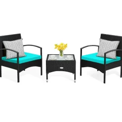 Tangkula 3 Pieces Patio Rattan Conversation Set