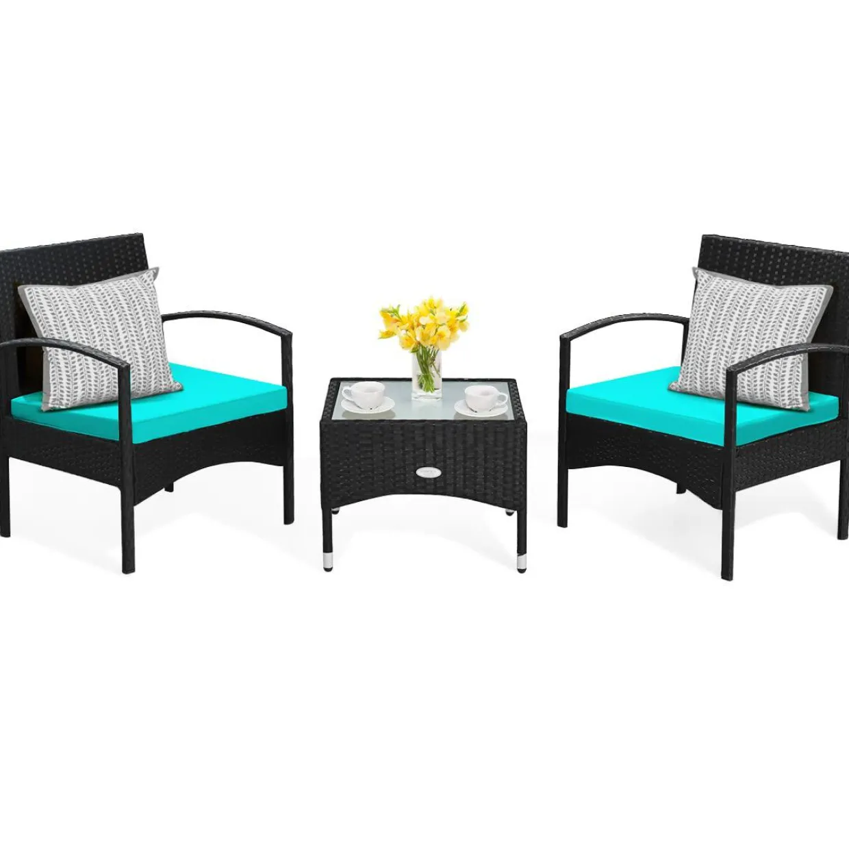 Tangkula 3 Pieces Patio Rattan Conversation Set