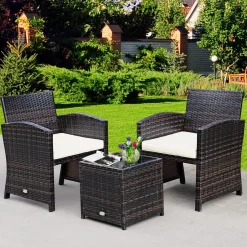 Tangkula 5 Pieces Patio Rattan Furniture Set, Outdoor Conversation Set