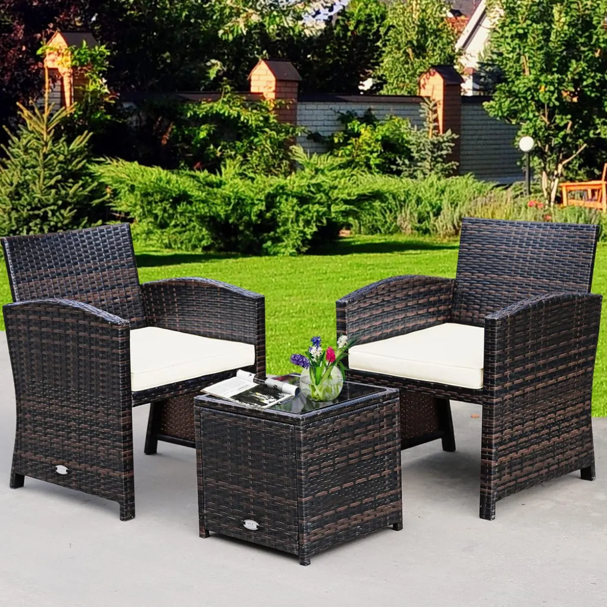 Tangkula 5 Pieces Patio Rattan Furniture Set, Outdoor Conversation Set