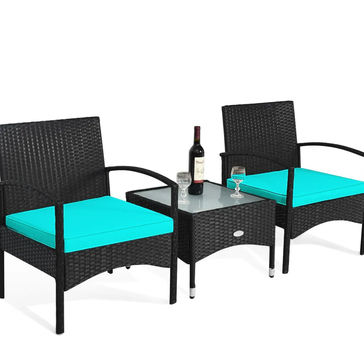 Tangkula 3 Pieces Patio Rattan Conversation Set