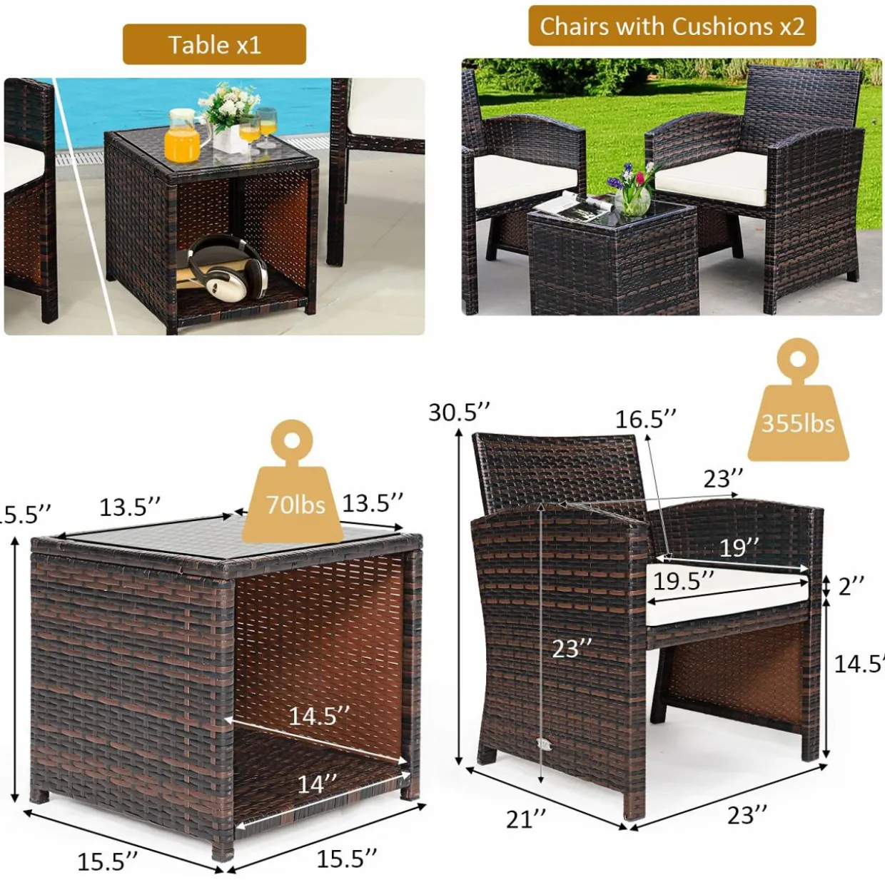 Tangkula 5 Pieces Patio Rattan Furniture Set, Outdoor Conversation Set