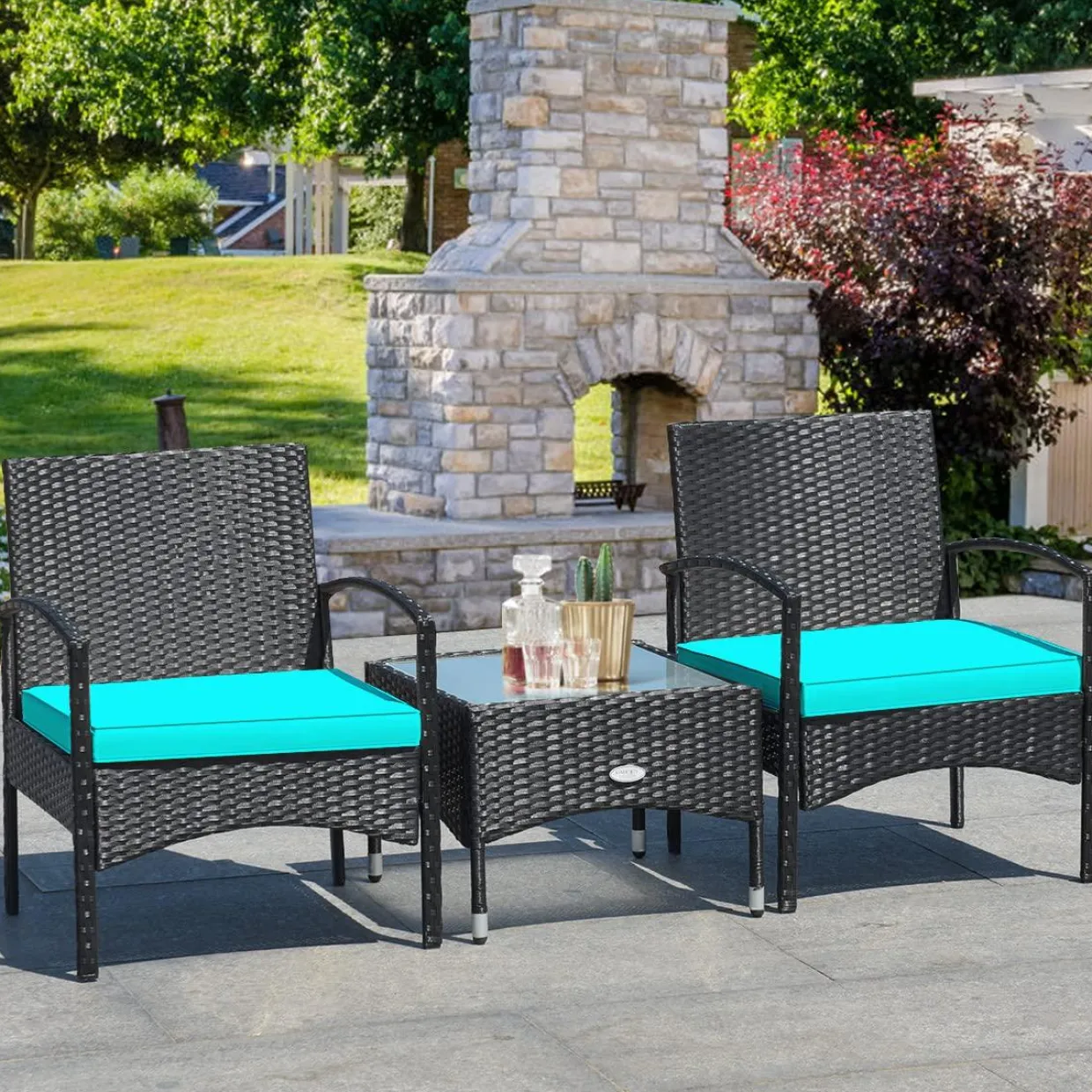 Tangkula 3 Pieces Patio Rattan Conversation Set