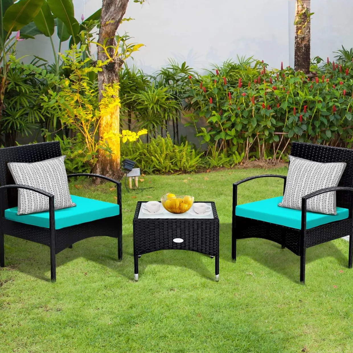 Tangkula 3 Pieces Patio Rattan Conversation Set
