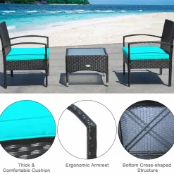 Tangkula 3 Pieces Patio Rattan Conversation Set